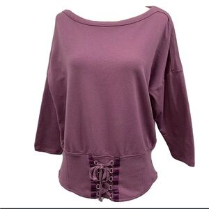SOHO NY&CO Purple lace up tie waist top 3/4 Sleeves Size Medium